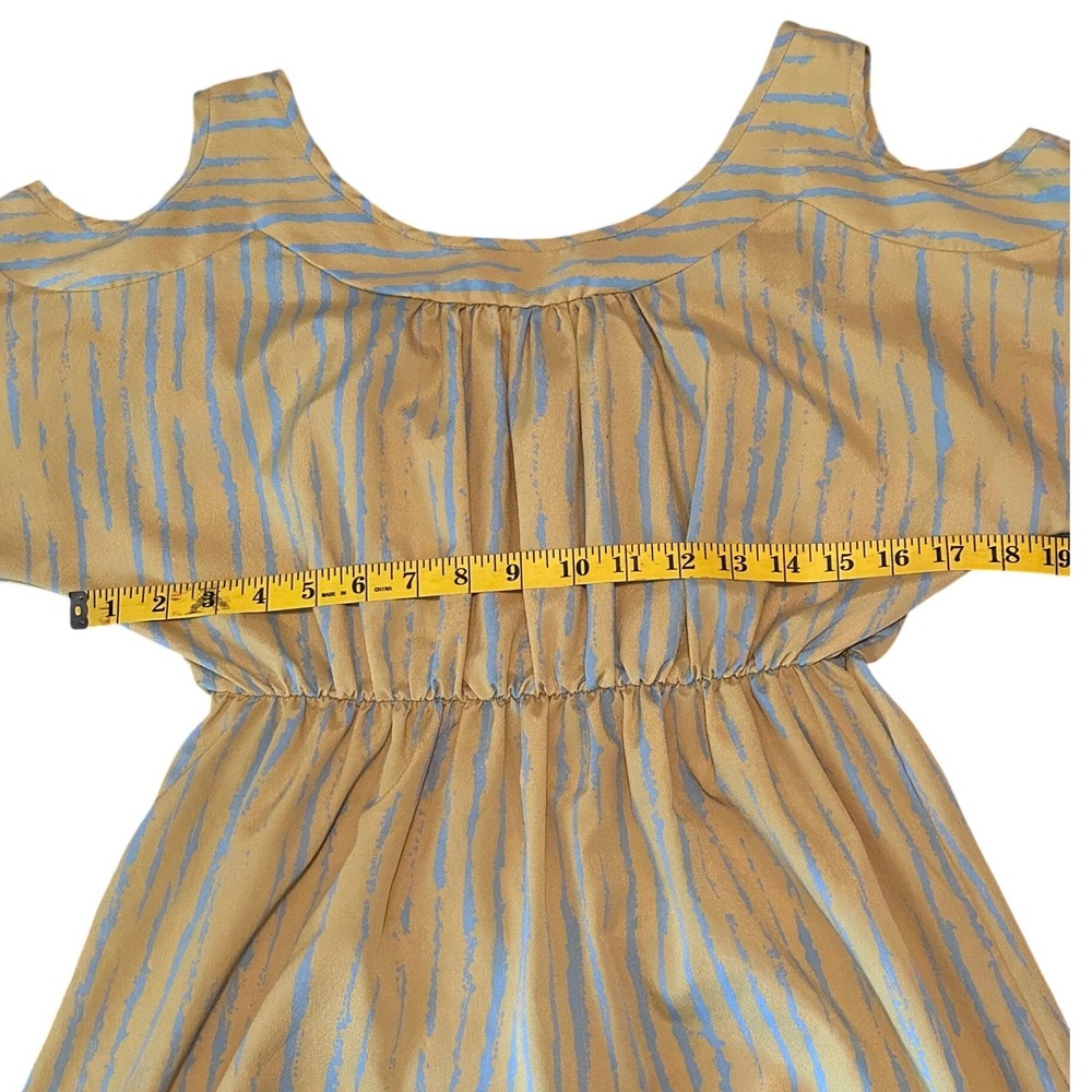 Traciel Womens Yellow Blue Striped Cold Shoulder Empire Waist Mini Dress Large - Picture 7 of 9